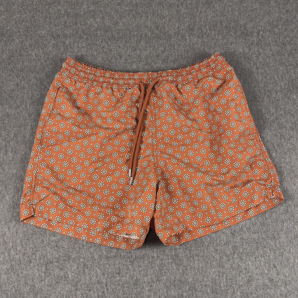 Meriggi Swim Shorts Mens Large Orange Floral Trunks Mesh Lined Drawstring